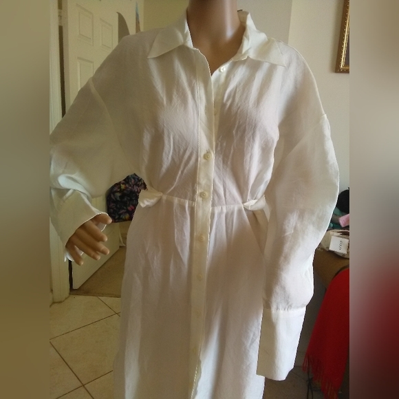 BNWT ZARA WHITE MAXI DRESS SZ. MED UNIQUE DRESS W/ BELT HIGH SLITS BEAUTY - Picture 10 of 14